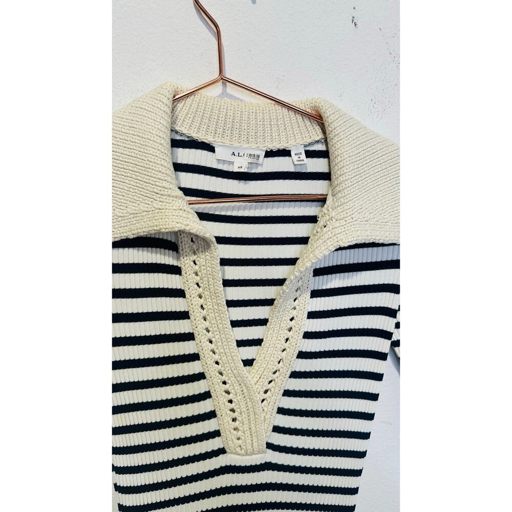 A.L.C. Black White Stripe Knit Collared Polo Striped Midi Darcy Dress Size XS - Picture 5 of 12